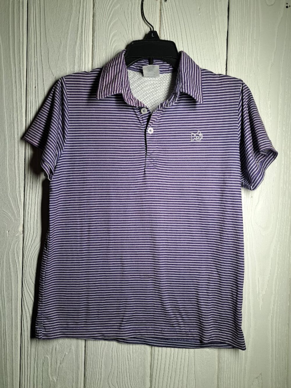 Boys Pro Performance Polo PRODOH Fishing Shirt Size 8 Purple Stripes